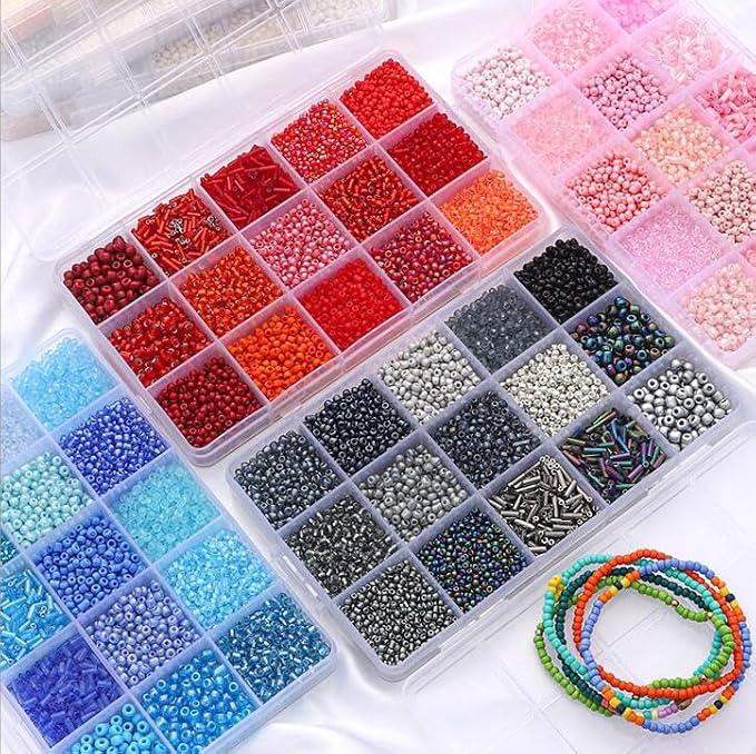 15 Grid White Glass Seed Bugle Tube Beads Kit - Image 4