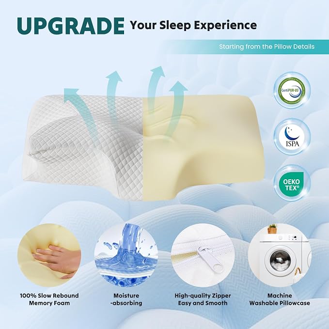 DUMOS Cervical Neck Pillow for Sleeping, Cooling Ergonomic Memory Foam Pillow - Image 5