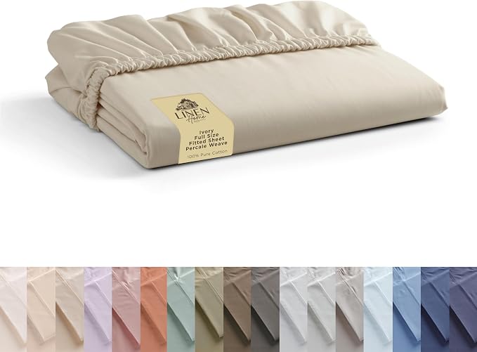 Linen Home 100% Cotton Percale Weave Fitted Sheet Full Size, Deep Pocket Fits by LINENHOME