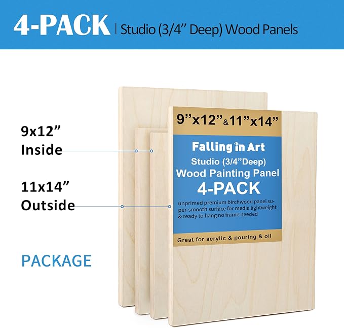 Falling in Art Unfinished Birch Wood Canvas Panels Kit, 4 Pack of 2 Sizes - Image 2