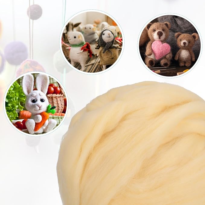 uxcell Needle Felting Wool, 8.5 Oz Nature Fibre Wool Yarn Roving - Image 4