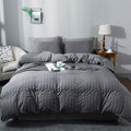 AveLom Seersucker Duvet Cover Set Full Size, 3 Pieces, Dark Gray Ultra Soft by AveLom