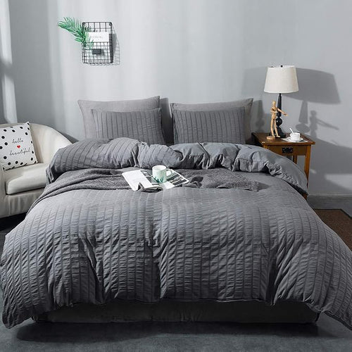 AveLom Seersucker Duvet Cover Set Full Size, 3 Pieces, Dark Gray Ultra Soft by AveLom