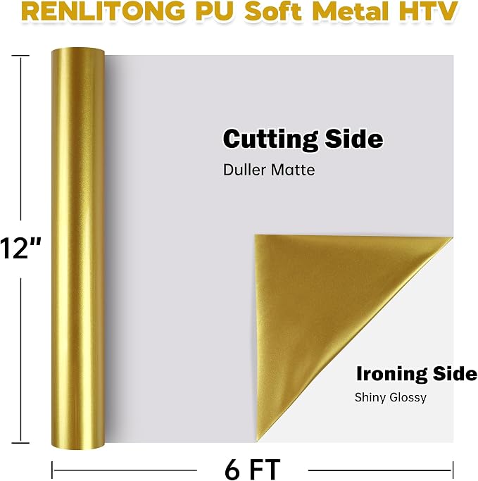 RENLITONG Soft Metal Heat Transfer Vinyl, Premium PU Material HTV Roll - Image 2