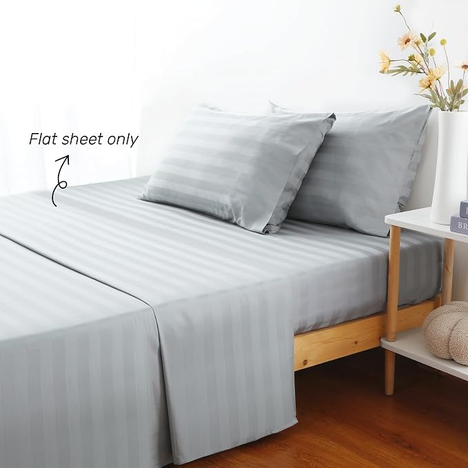 Flat Sheet Only King Size, 400 TC 100% Egyptian Cotton Flat Sheet Striped - Image 2