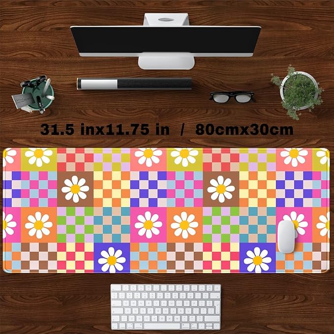 Pink Desk Mat Trendy Checkered Aesthetic Desk Pad Computer Large Mouse Pad - Image 4