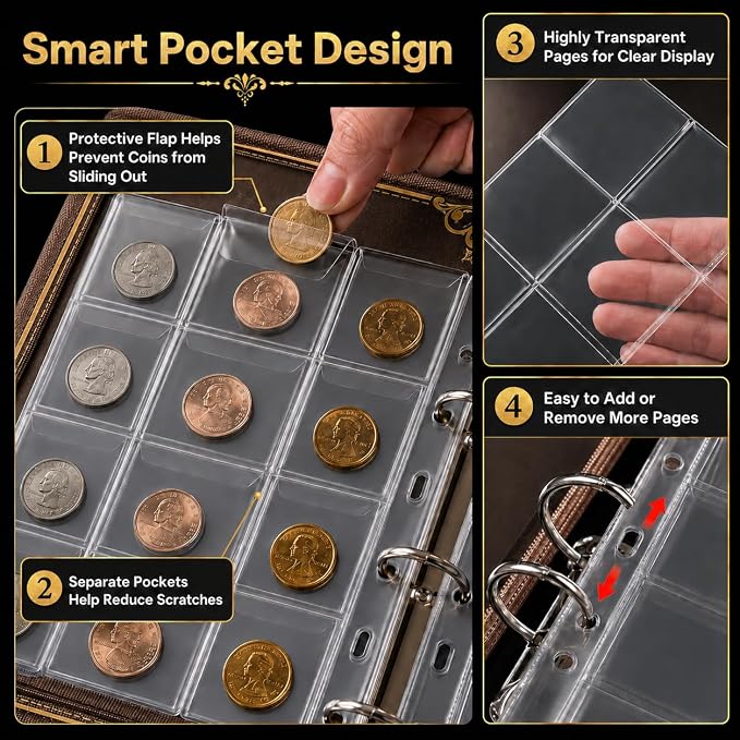 Coin Collection Book Holder for Collectors, 200 Pockets Collecting Album& 30 - Image 4