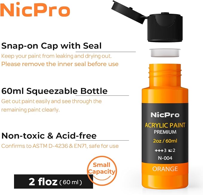 Nicpro Acrylic Paint Set, 36 Colors x 2 oz/60 ml - Image 6