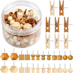 120Pcs Wooden Thumb Tacks, 7 Shapes Push Pins by Phinus