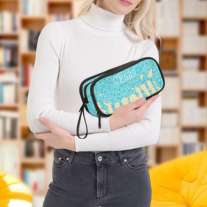 Custom Teal Blue Ice Cream Print Pencil Case Box Boys Girls Personalized Name - Image 8