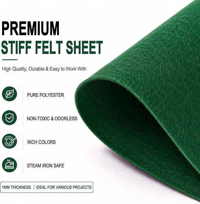 Emerald Green Large Felt Fabric 36" x 36", 1mm Stiff Felt Sheet, Nonwoven Fabric - Image 4