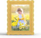 6x8 Picture Frame with Mat for 5x7, Wavy Edge Wooden Real Glass Photo Frame for by THKRLOF