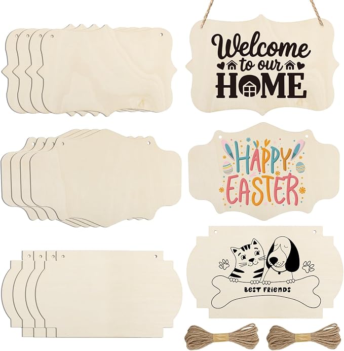 12 PCS Unfinished Wood Crafts 8.9 x 5.7 Inch Hanging Wood Sign Blank by Unknown