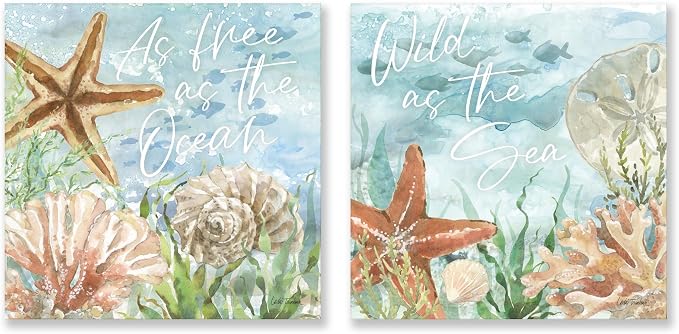 Ocean Wall Decor Seashell Starfish Coral Canvas Print Coastal Wall Art by JAPOART