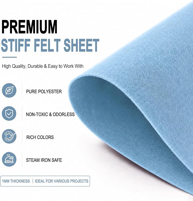 Baby Blue Large Felt Fabric 36" x 36", 1mm Stiff Felt Sheet, Nonwoven Fabric - Image 4