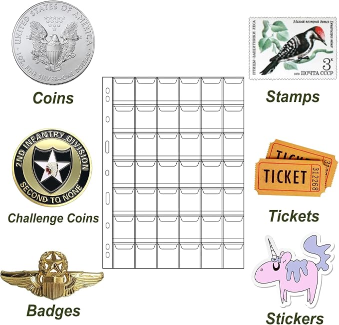 MUQING 840 Pockets Coin Pages, 20 Sheets Pocket Inserts Collecting Sleeves - Image 2