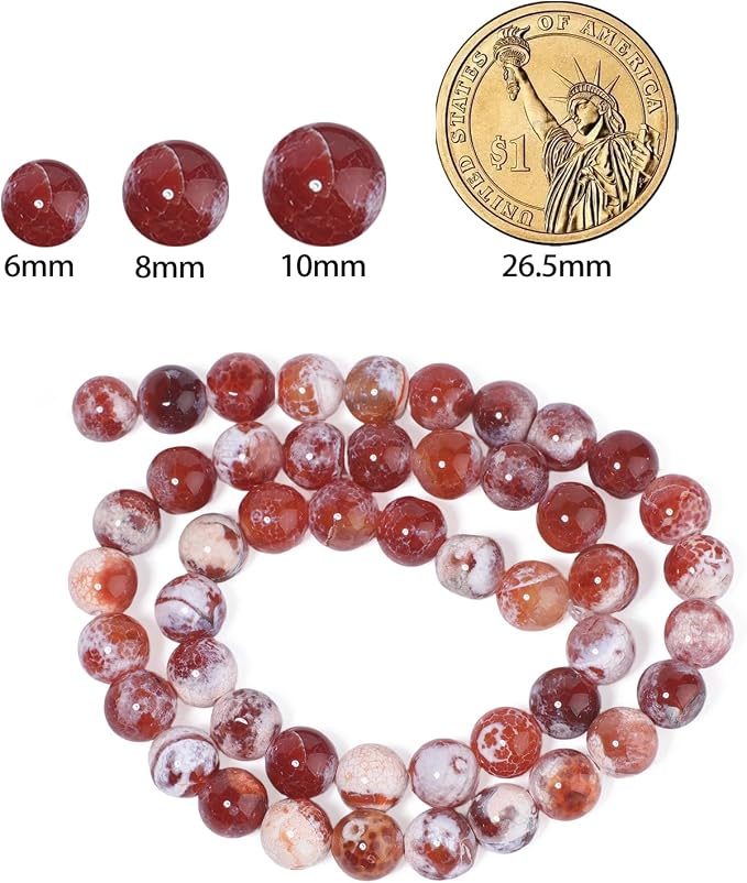 35pcs Round Loose Polish Fire Agate Beads - Image 2