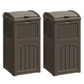 Flamaker 30 Gallon Trash Can, Resin Outdoor Garbage Can with Lid, Waterproof Hideaway Patio Waste Bins for Outside Use (2 Pack, Deep Brown)