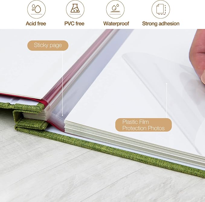 potricher Large Photo Album Self Adhesive 4x6 5x7 8x10 Pictures Linen Cover 40 - Image 4