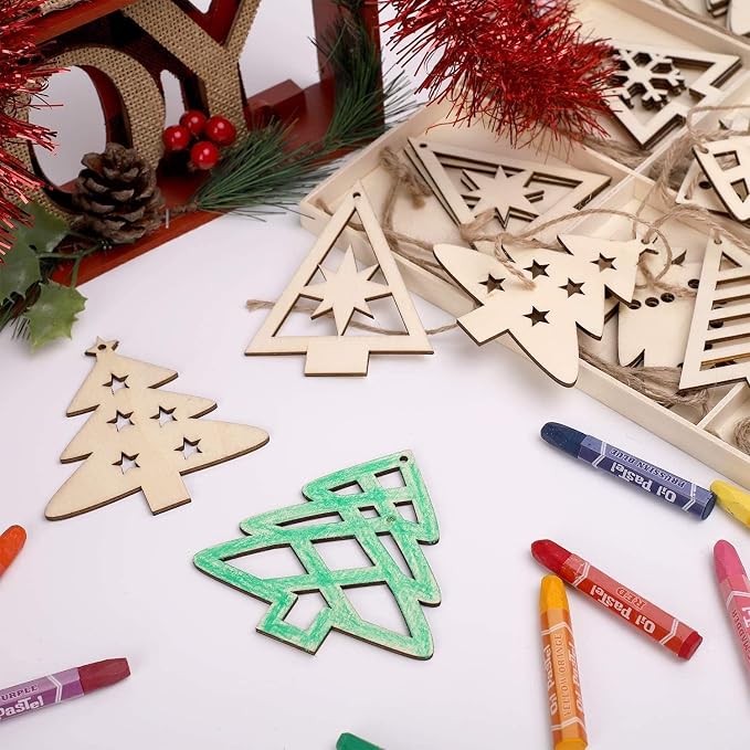 MACTING 27PCS Wooden Christmas Ornaments Unfinished Predrilled Natural Wood - Image 7