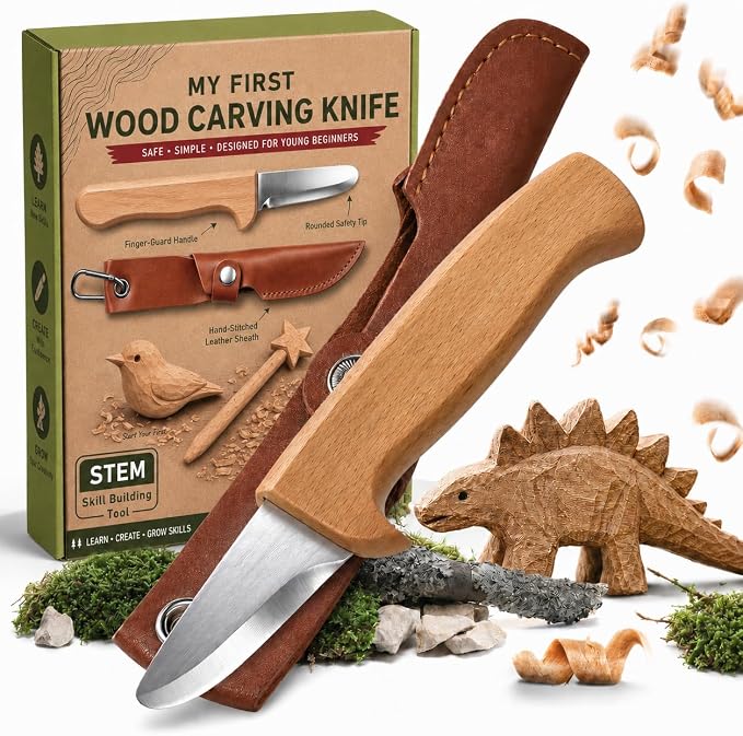 Whittling Knife for Kids, Safe Beginner Rounded Tip Wood Carving Knife for Boys by YourTrustedCompanionontheCarvingJourney