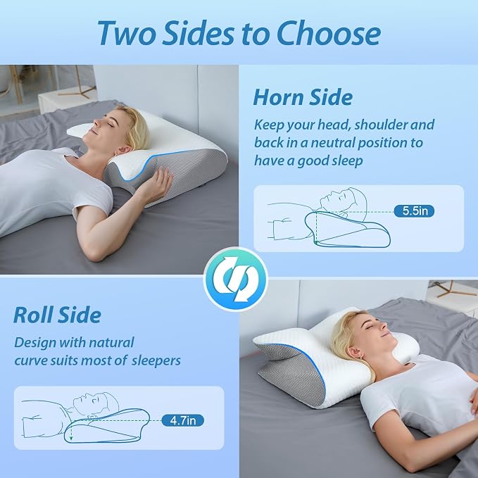 HOMCA Memory Foam Cervical Pillow, 2 in 1 Ergonomic Contour Orthopedic Pillow - Image 3