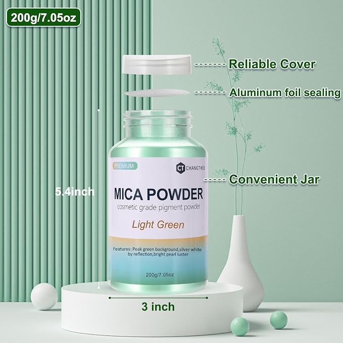 Mica Powder, 7.05OZ（200g）, Light Green Mica Powder Pigment - Image 3