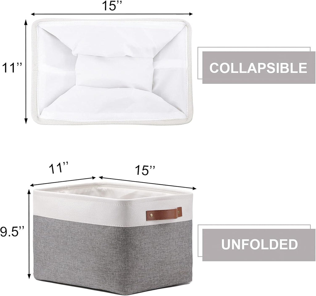 HNZIGE Fabric Storage Baskets for Shelves(3 Pack) Large Collapsible Storage Baskets for Organizing, Decorative Baskets Bins Set with Handles for Closet, Clothes, Toy(White&Gray,15" x 11" x 9.5")