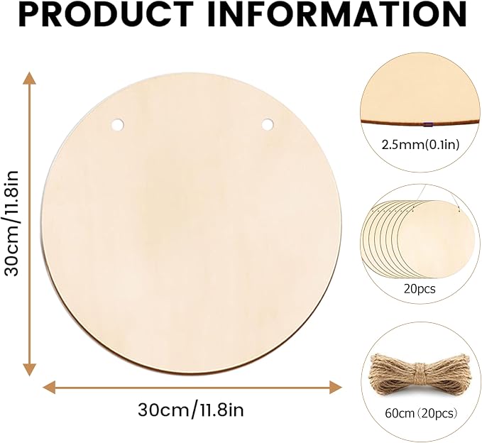 20 Pack Wood Circles for Crafts 12 inch Blank Round Door Signs - Image 7