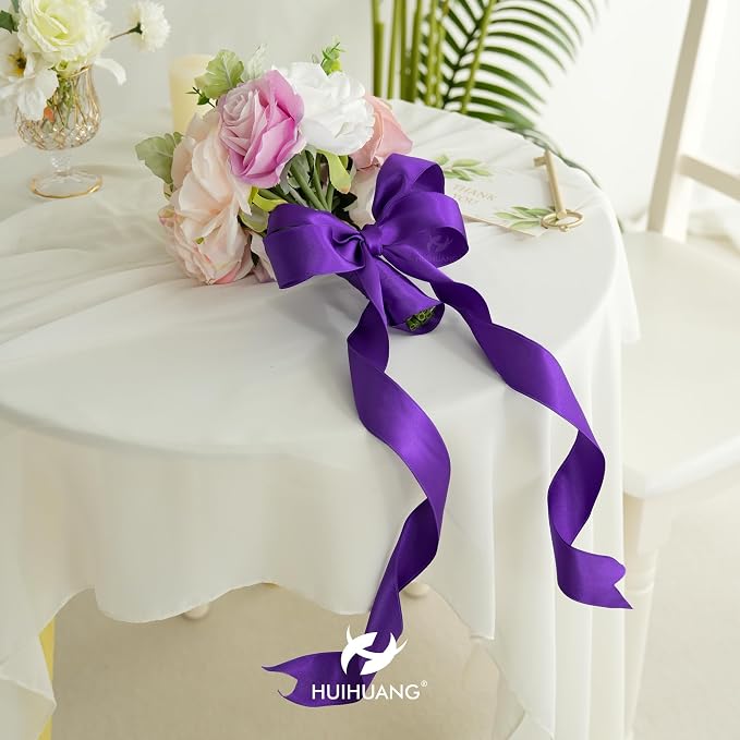 HUIHUANG Purple Wired Ribbon 2.5 inch Purple Satin Wire Edge Ribbon - Image 5