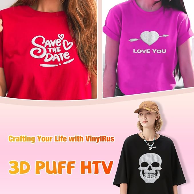 VinylRus White Puff Vinyl Heat Transfer 3D -12” x 6ft Puff Iron on Vinyl - Image 3