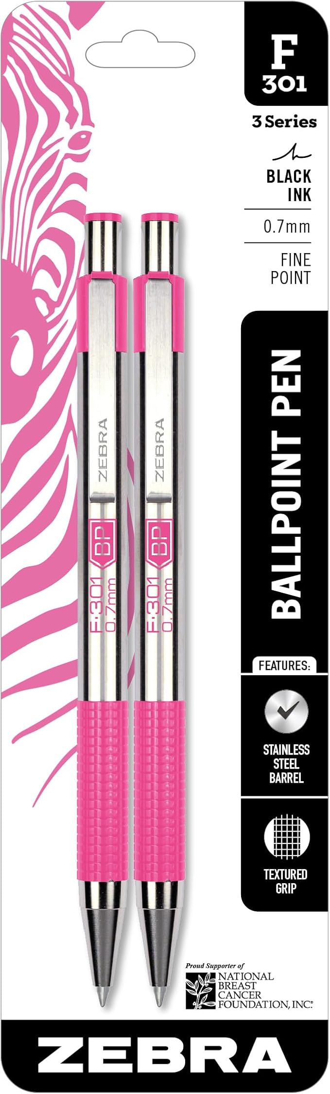Zebra Pen F-301 Ballpoint Black Ink Fine Point 0.7mm Pen, Easy-Glide Ink by ZebraPen