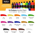 Nicpro 14 Colors Large Bulk Acrylic Paint Set Rich Art Painting Supplies - Image 3