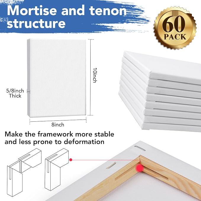 ESRICH Stretched Canvases for Painting 8x10, 60 Pack 8x10 Canvases for Painting - Image 2
