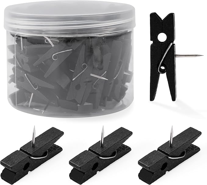 50pcs Black Wooden Push Pin Clips by Rohuis