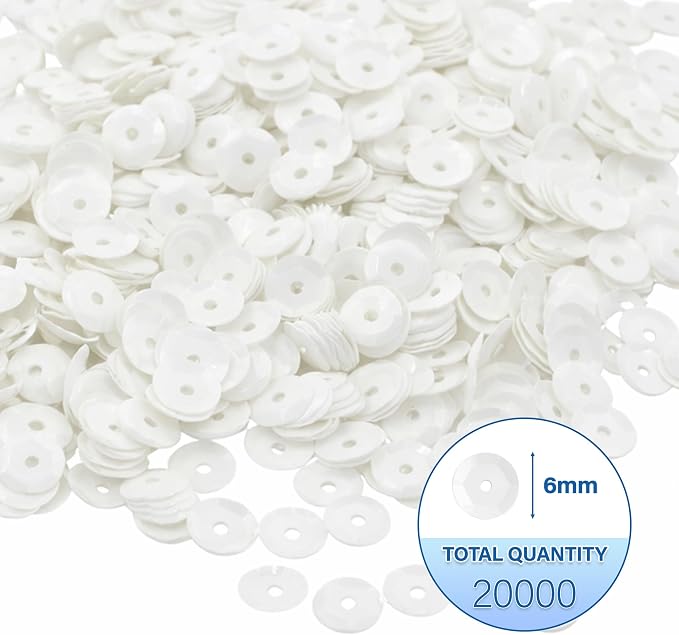 Mandala Crafts 6mm Cup Round White Sequins - Image 3