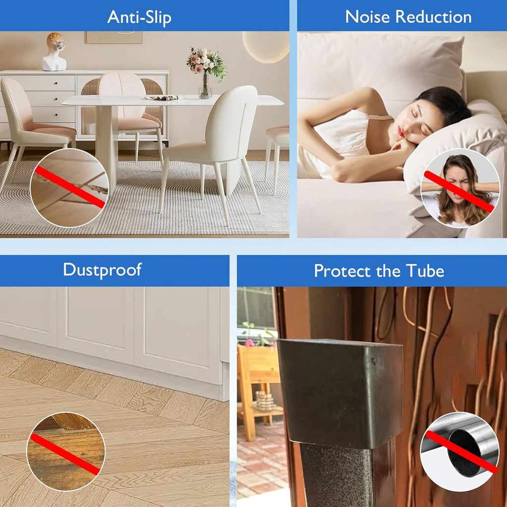 32 Pcs 3/4" x 3/4" Square Rubber Chair Leg Caps, PVC Table Leg Covers, Flexible & Anti-Slip Furniture Leg End Caps, Chair Leg Floor Protectors for Bar Stool Leg Patio Indoor, Black