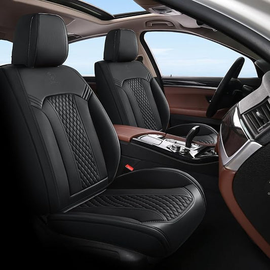 Doogo Seat Covers for Cars, Leather Seat Covers, Waterproof Front Automotive Seat Covers,Universal Black Seat Cushion Protectors Interior Accessories for SUV Sedan Truck Truck-Black
