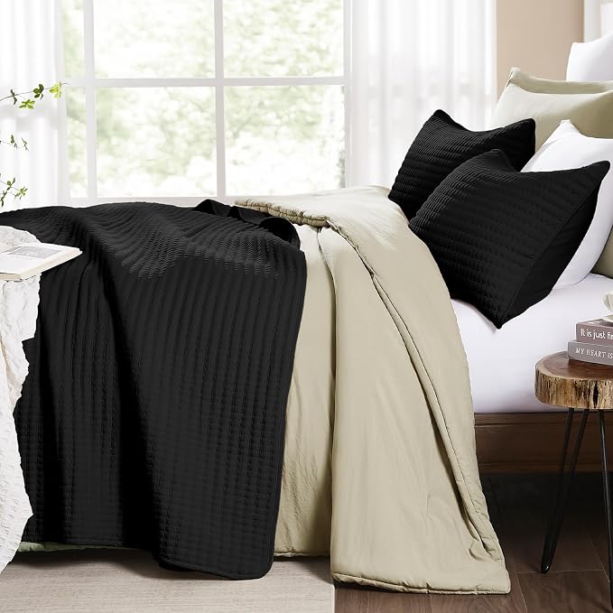 WRENSONGE King Size Quilt-3 Pieces Lightweight Black Bedspreads King Quilt - Image 6