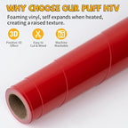 VinylRus Puff Heat Transfer Vinyl-12” x 5ft Red Heavy Duty Puff Iron on Vinyl - Image 4