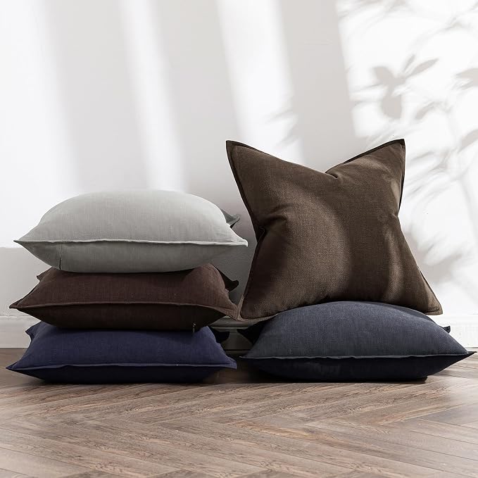 MIULEE Decorative Linen Pillow Covers 18x18 Inch Navy ​Boho Farmhouse​ ​Neutral - Image 5