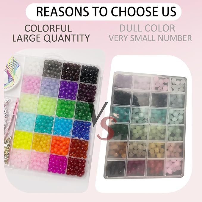 JULIMAIDONG 6mm Glass Beads for Bracelets 1400pcs, 24 Colors Round Crystal - Image 6