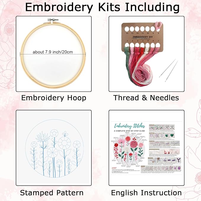Nuberlic Embroidery Kit for Beginners -Floral Easy Embroidery Kits for Adults - Image 6