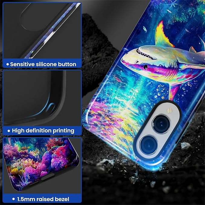 for Samsung Galaxy S25 Edge Case, Colorful Ocean Sharks Pattern Glossy 2 in 1 - Image 4