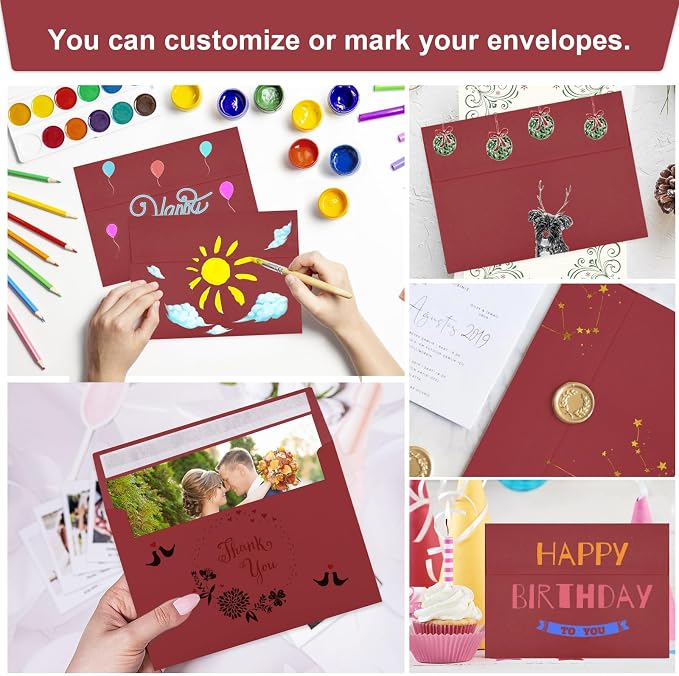 50 Packs Wine Red 5x7 Envelopes 5x7, Deep Red Color A7 Envelopes, Burgundy - Image 5
