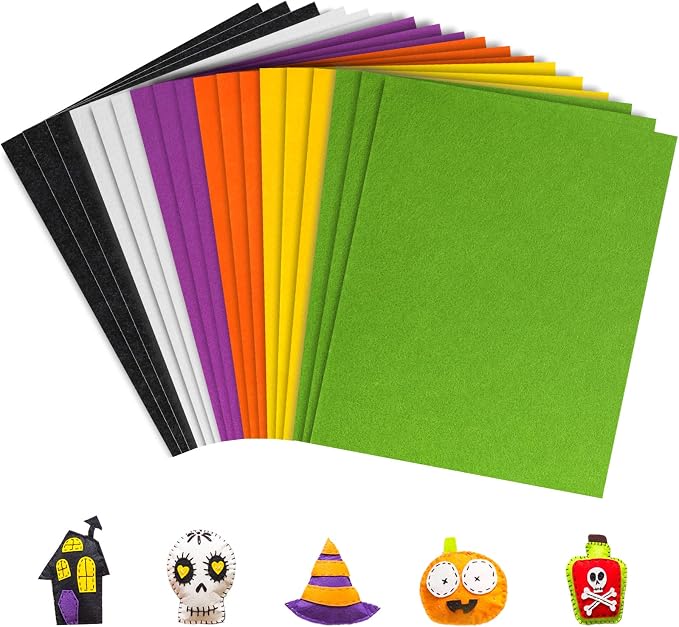 Whaline 18Pcs Halloween Felt Fabric Sheets Black Orange Assorted Soft Thick by Whaline