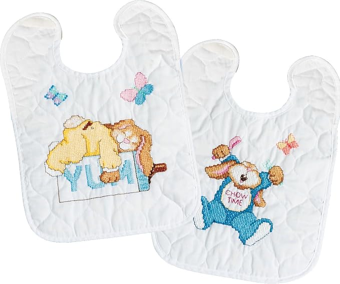Janlynn Sleepy Bunnies Bibs Stamped Cross Stitch Kit-9-1/2 X11 Set of 2 by Janlynn
