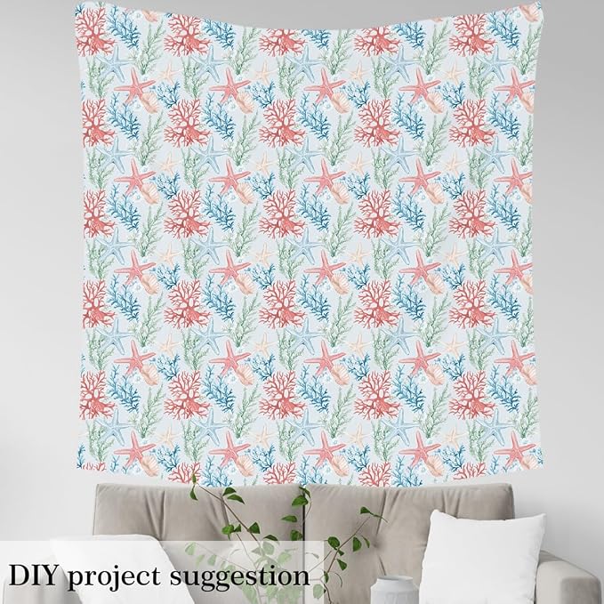 Starfish Fabric by The Yard, Underwater Watercolor Coral Seaweed Soft Flannel - Image 4