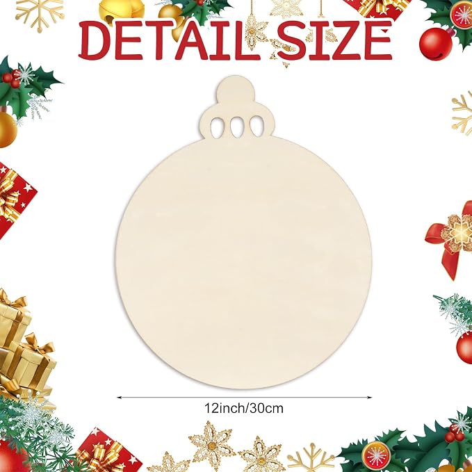 Anglechic 12 Pcs 12 Inch Christmas Ball Wood Cutouts DIY Wooden Christmas - Image 2
