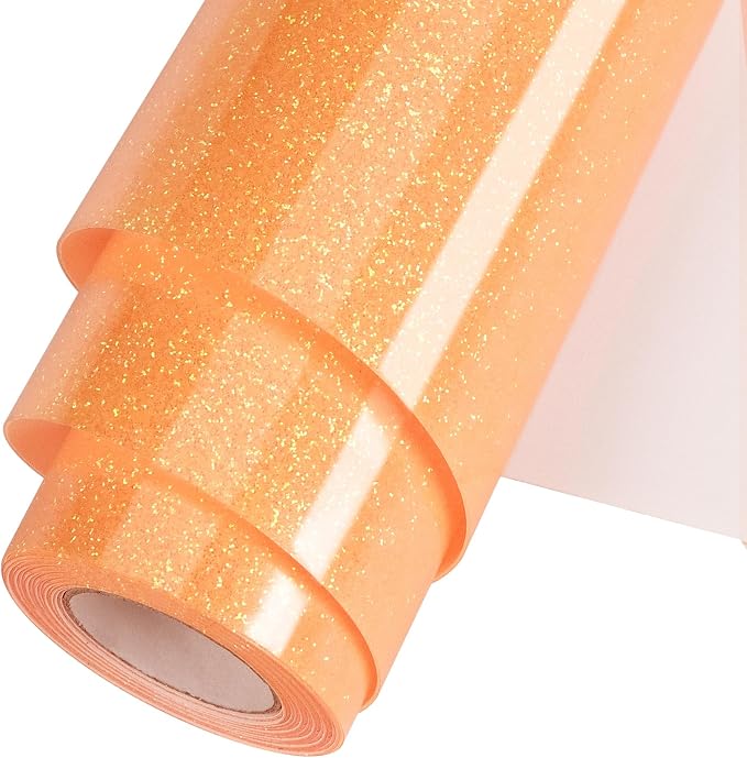 Orange Glitter HTV Heat Transfer Vinyl Roll 12inch x 20 ft by WOOGLITTER